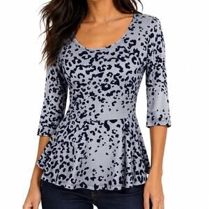 M NEW Dots Gray Black Leopard Print Half Sleeve Mesh Lace Back Peplum Tee Top